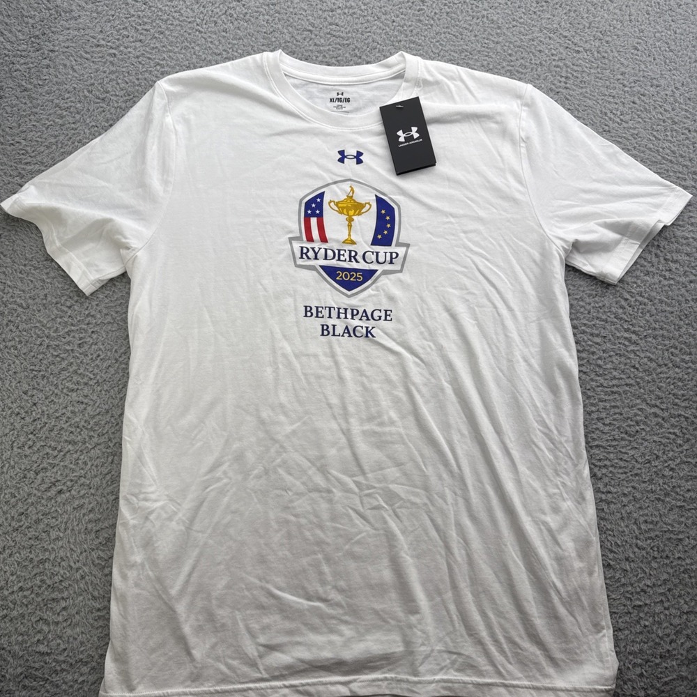 Under Armour T-Shirt Mens XL White Solid 2025 Ryder Cup Bethpage Black USA Tee